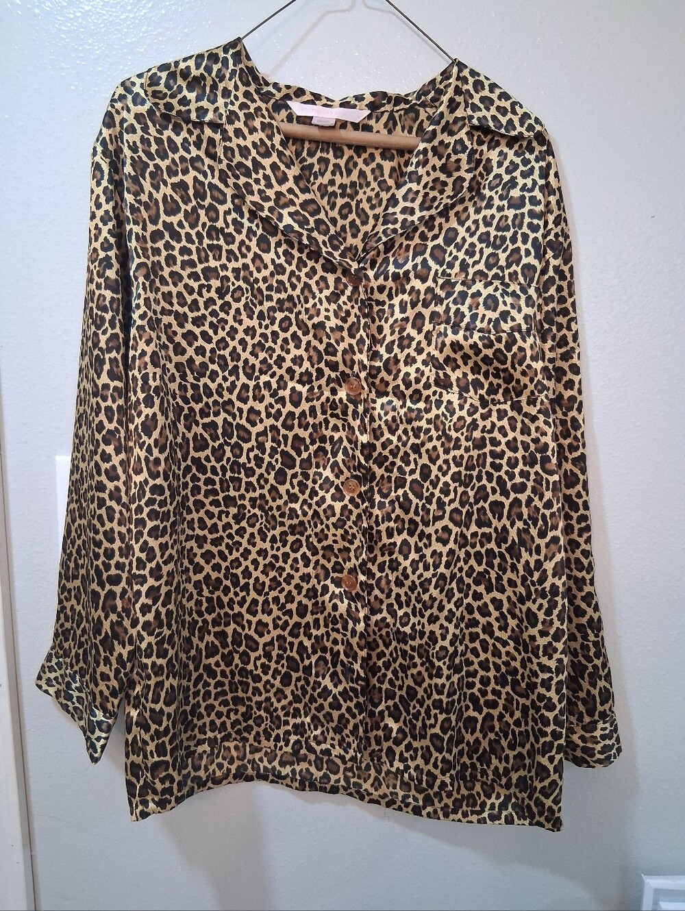 Leopard Print Satin Button-Up Blouse - Gold/Black